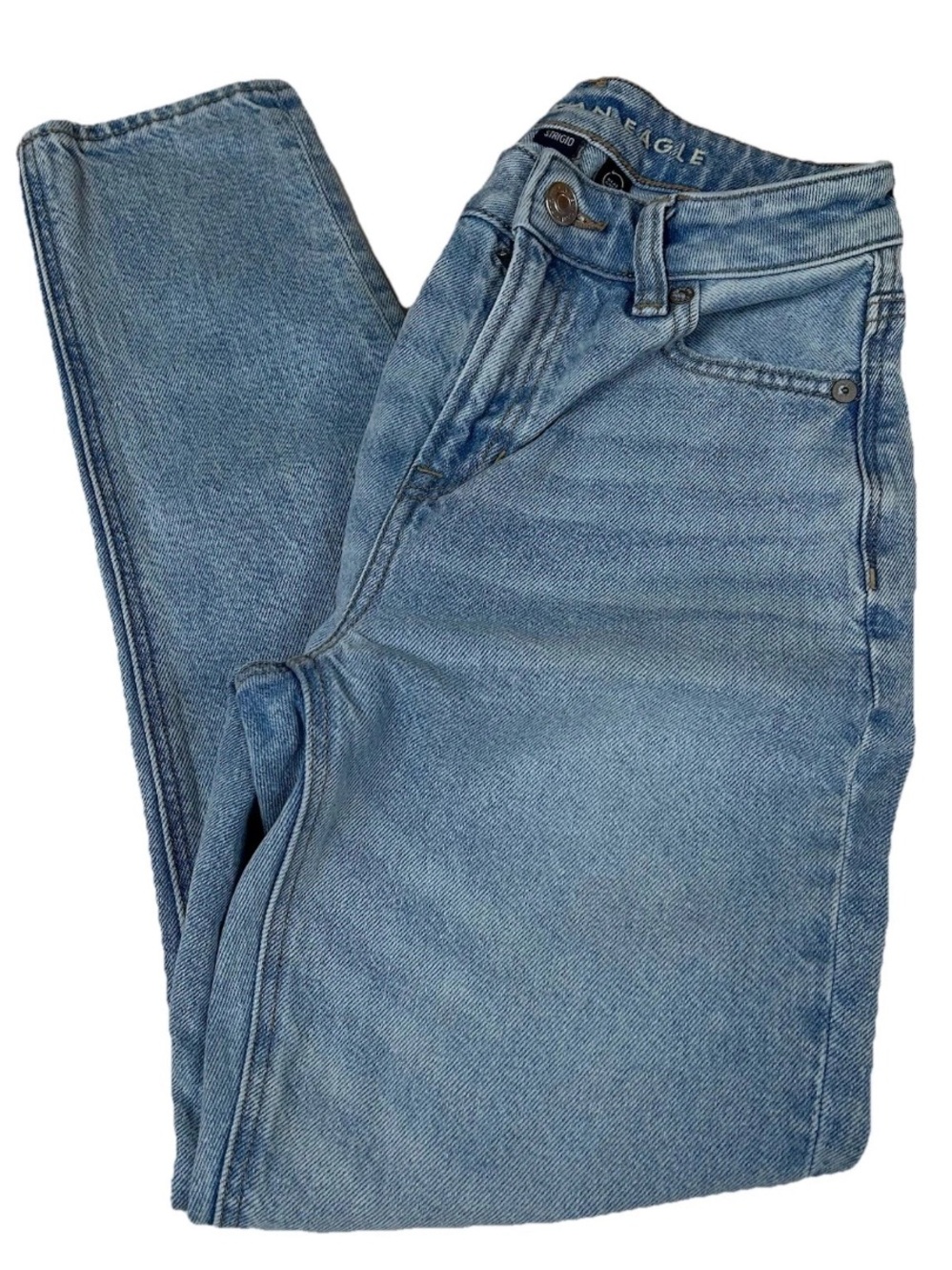 American Eagle Women’s Size 000 SHORT Mom Jeans Light Wash Blue Strigid #0712